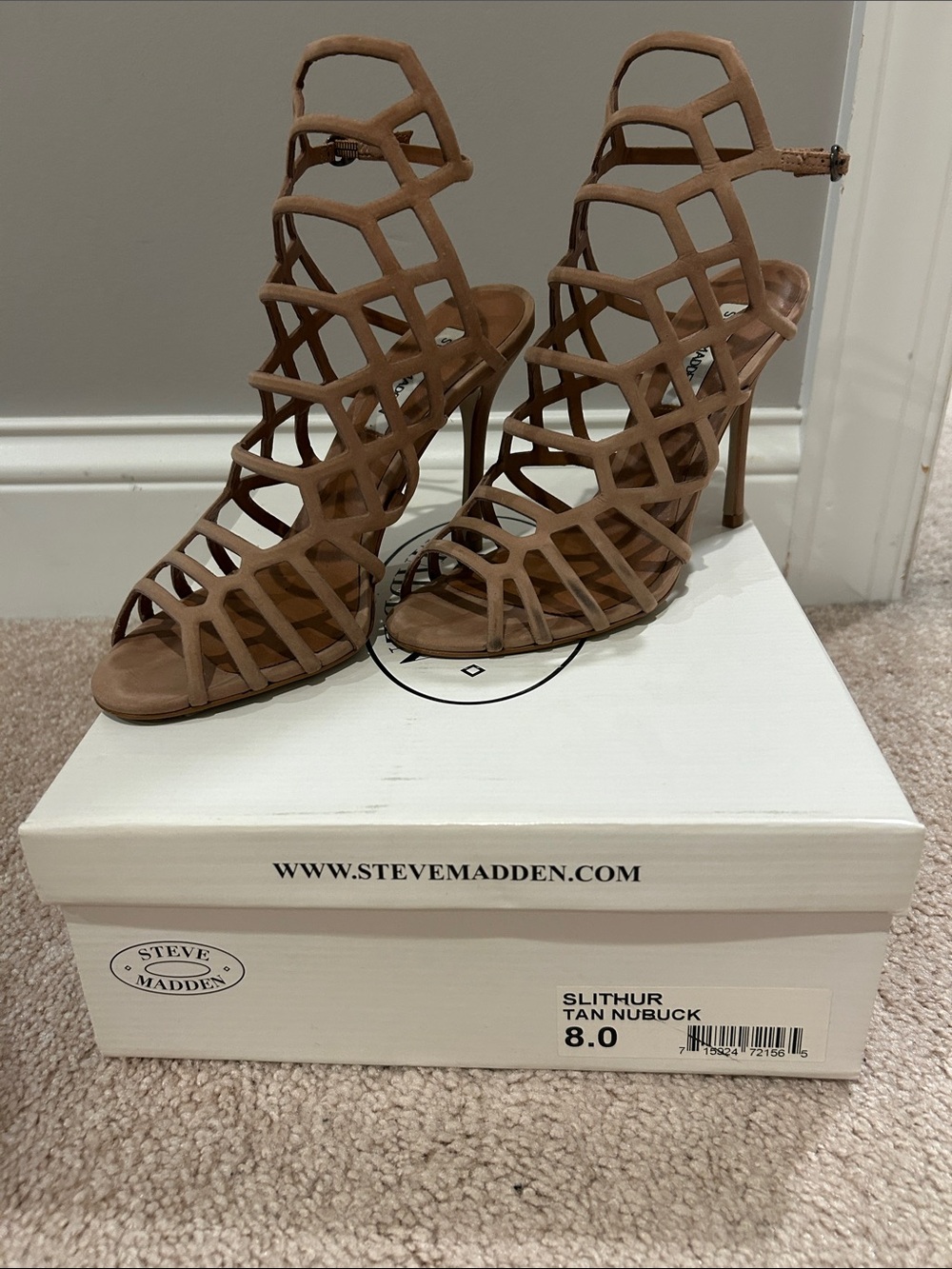 Steve Madden Tan Nubuck Cage Stiletto Sandals SIZE 8
